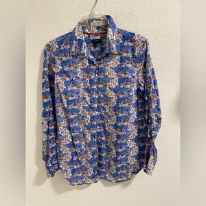 Talbots Blue and White Scenic Print Shirt
